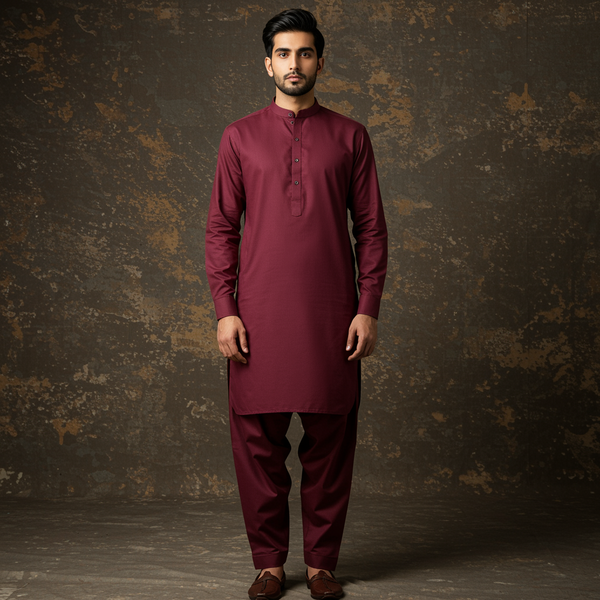 Unstitched Maroon Wash & Wear Shalwar Kameez Fabric