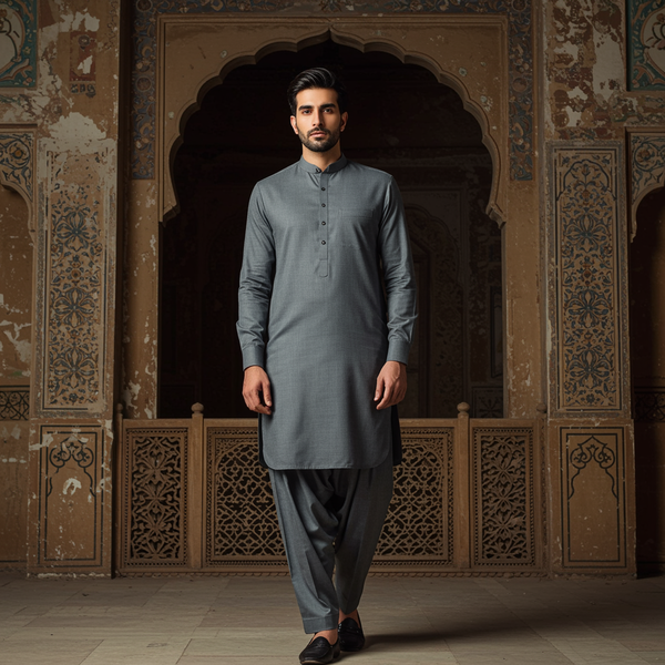 Unstitched Slate Grey Wash & Wear Shalwar Kameez Fabric