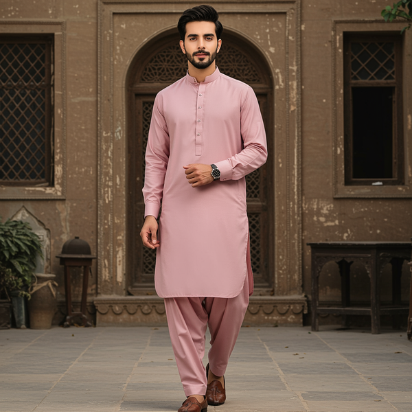 Unstitched Tea Pink Wash & Wear Shalwar Kameez Fabric