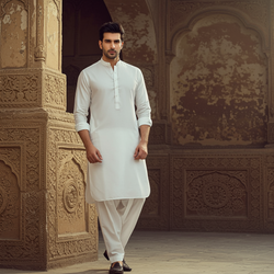 Unstitched Egg White Wash & Wear Shalwar Kameez Fabric